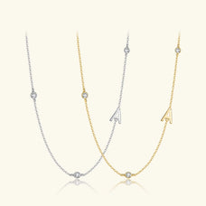 925 Sterling Silver Zircon Name Initial Pendant Necklace (choose any letter)