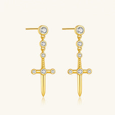 925 Sterling Silver Zircon Sword Cross Dangle Earrings (color option)