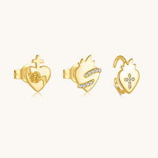 925 Sterling Silver Zircon Flaming Heart Cross Stud Earrings (style options)