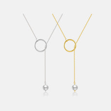 925 Sterling Silver Hoop With Simulated Pearl Drop Pendant Necklace (color options)