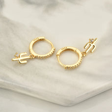925 Sterling Silver Zircon Cactus Huggie Hoop Dangle Earrings (color option)