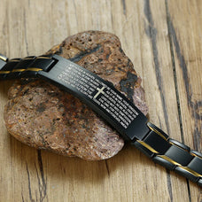 The Lords Prayer Men's Black Metal Bracelet (Language Options)