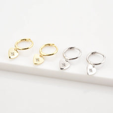 925 Sterling Silver Zircon Hoop Dangle Heart Earrings (color options)