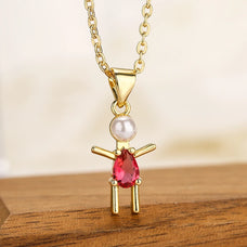 Luxury Style Gold Color Plated Zircon Girl/Boy Shape Pendant Necklace (options)