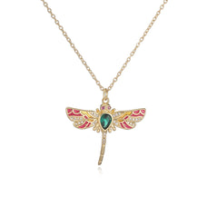 Gold Color Plated Zircon Dragonfly Pendant Necklace (design options)
