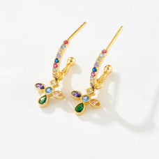 Luxury Style 925 Sterling Silver Zircon Cross Drop Earrings (color options)