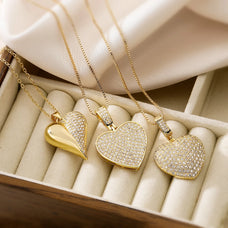 Luxury Style Gold Color Plated Zircon Heart Pendant Necklace (design options)