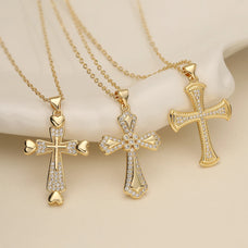 Gold Color Plated Zircon Cross Pendant Necklace (style options)
