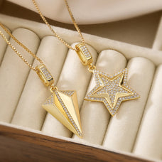 Gold Color Plated Zircon Star or Arrow Shape Pendant Necklace