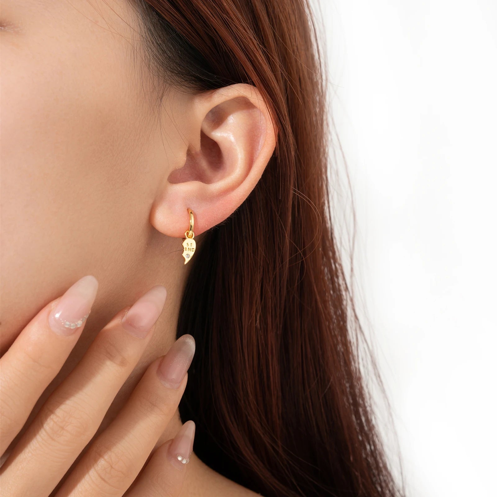 925 Sterling Silver Zircon Best Friend Heart Drop Huggie Hoop Earrings (color option)