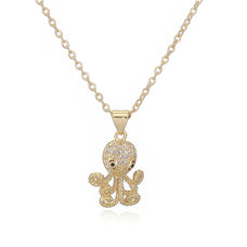 Gold Color Zircon Octopus Pendant Necklace