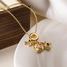 Gold Color Travel Bag Planet Airplane Pendant Necklace (design options)