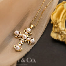 Gold Color Plated Vintage Style Zircon Cross Necklace (design options)