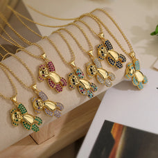 Gold Color Plated Zircon Bear Pendant Necklace (design/color choices)