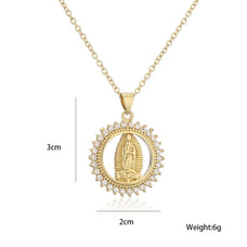 Gold Color Plated Vintage Style Virgin Mary Zircon Pendant Necklace (style options)
