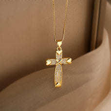 Classic Style Gold Color Plated Zircon Cross Pendant Necklace (style options)