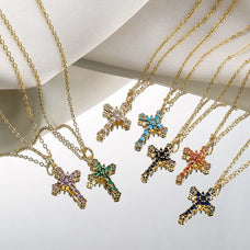 Vintage Style Gold Color Plated Zircon Cross Pendant Necklace (style options)