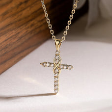 Gold Color Zircon Cross Pendant Necklace (color options)