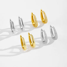 Luxury Style 925 Sterling Silver Zircon Hoop Earrings (style/color options)