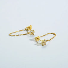 925 Sterling Silver Gold Color Zircon Drop Chain Earrings (color options)
