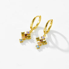 925 Sterling Silver Cross Dangle Earrings (color options)