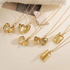 Vintage Style Design Gold Color Plated Zircon Pendant Locket Necklace (design choices)
