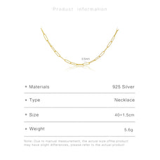 925 Sterling Silver Gold Color Plated Chain Necklace