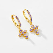 925 Sterling Silver Zircon Cross Dangle Earrings