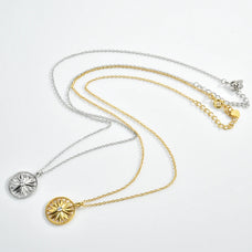 925 Sterling Silver Zircon Compass Star Pendant Necklace (Gold/Platinum Plated)