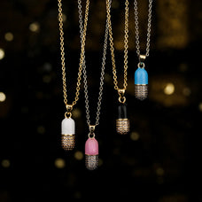 Gold Color Plated Zircon Pill Pendant Necklace (color options)