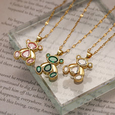 Cute Luxury Style Zircon Gold Plated Bear Pendant Necklace (color options)