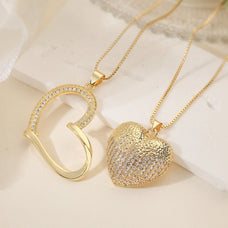 Gold Color Plated Zircon Heart Pendant Necklace (design options)