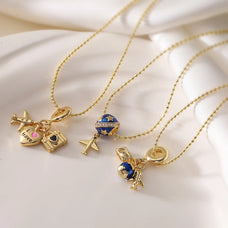Gold Color Travel Bag Planet Airplane Pendant Necklace (design options)