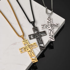 Jesus Christ Cross Pendant Necklace With Design (color options)