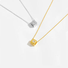 925 Sterling Silver Cube Zircon Pendant Necklace (color options)
