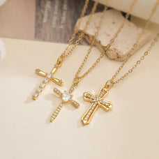 Gold Color Plated Zircon Cross Pendant Necklace (options)