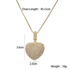 Luxury Style Gold Color Plated Zircon Heart Pendant Necklace (design options)