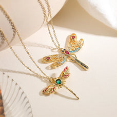 Gold Color Plated Zircon Dragonfly Pendant Necklace (design options)
