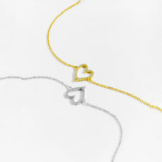 925 Sterling Silver Zircon Heart Shape Charm Bracelet (color option)