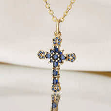 Vintage Style Gold Color Plated Zircon Cross Pendant Necklace (style options)