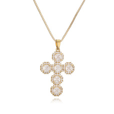 Luxury Style Zircon Gold Color Cross Pendant Necklace (design options)
