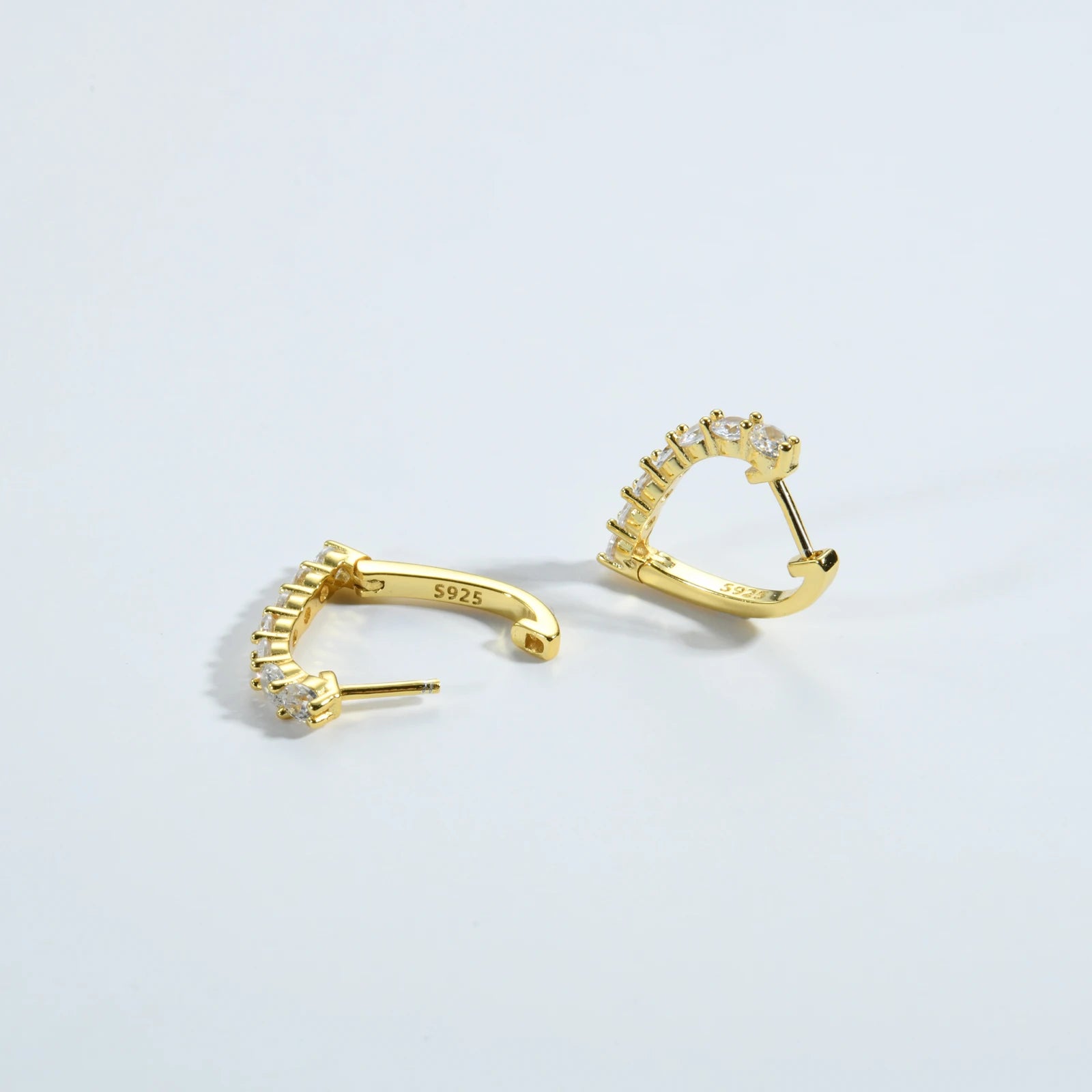 925 Sterling Silver Zircon Heart Hoop Huggie earrings (color option)