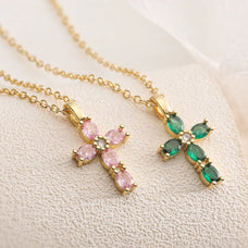Zircon Cross Gold Color Pendant Necklace (color options)