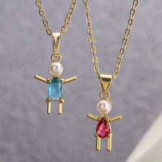 Luxury Style Gold Color Plated Zircon Girl/Boy Shape Pendant Necklace (options)