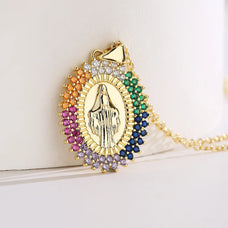 Colorful Zircon Virgin Mary Pendant Necklace (design options)