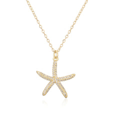 Gold Color Zircon Starfish Pendant Necklace (options)