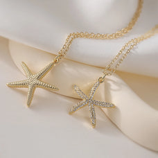 Gold Color Zircon Starfish Pendant Necklace (options)