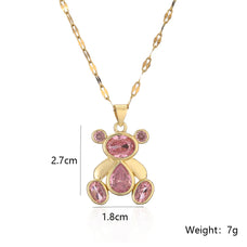 Cute Luxury Style Zircon Gold Plated Bear Pendant Necklace (color options)