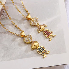 Luxury Style Gold Color Zircon Boy or Girl Pendant Necklace