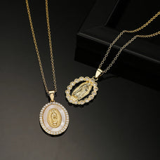 Zircon Gold Color Plated Virgin Mary Pendant Necklace (style option)